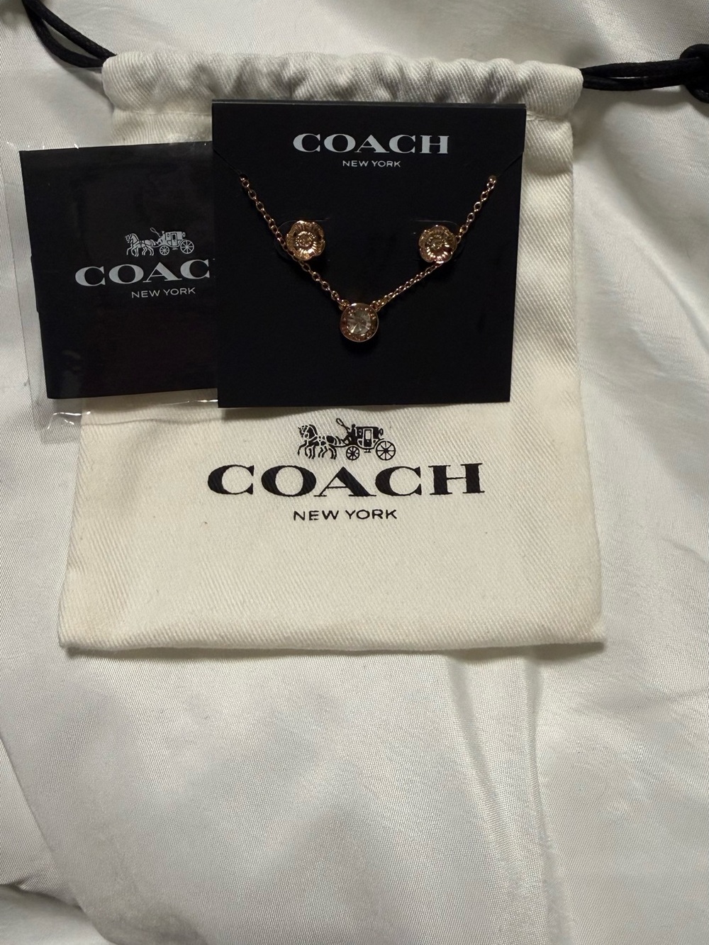COACH NWT Rose Gold Necklace and Stud Earrings Set